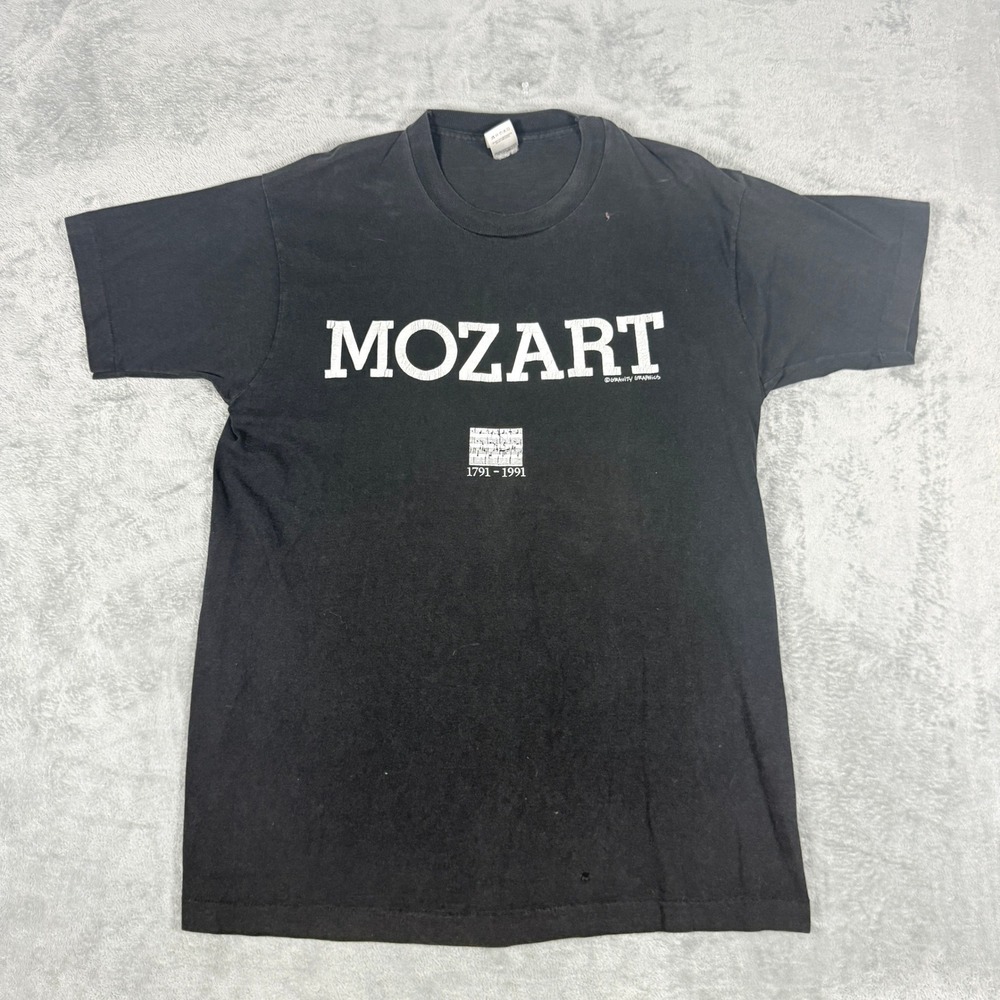 Vintage Fruit of the Loom Mens XL Mozart 1991 Bicentennial T-Shirt Black